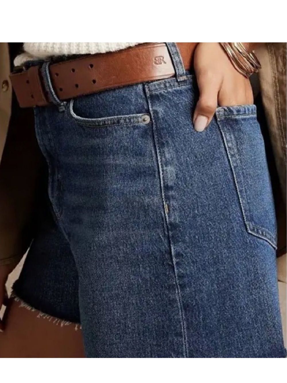 BR 27 Premium Denim Girlfriend Stretch Sie Frayed Hem Distressed Shorts